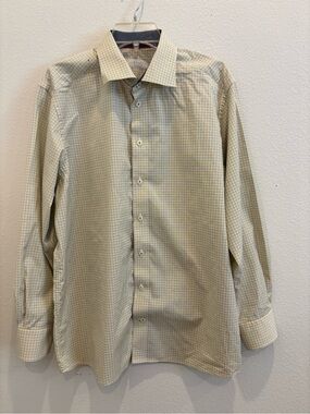 Eton Men's Yellow and Blue Micro-Check Dress Shirt